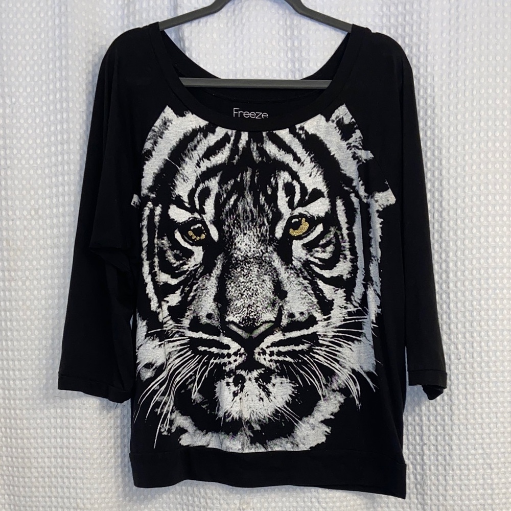 Freeze Black and White Tiger Graphic Women's Long Sleeve Top